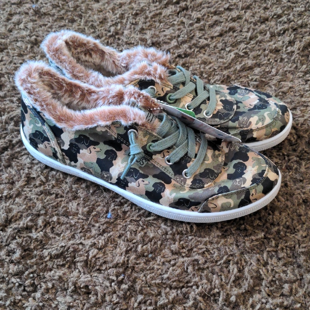 Skechers Green Camouflage Fur-Lined Sneakers